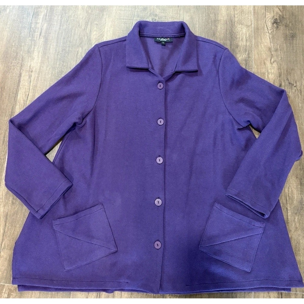 F.H. Clothing Co Womens Large Cotton Knit Button Cardigan Purple Made USA Jacket